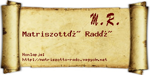 Matriszottó Radó névjegykártya